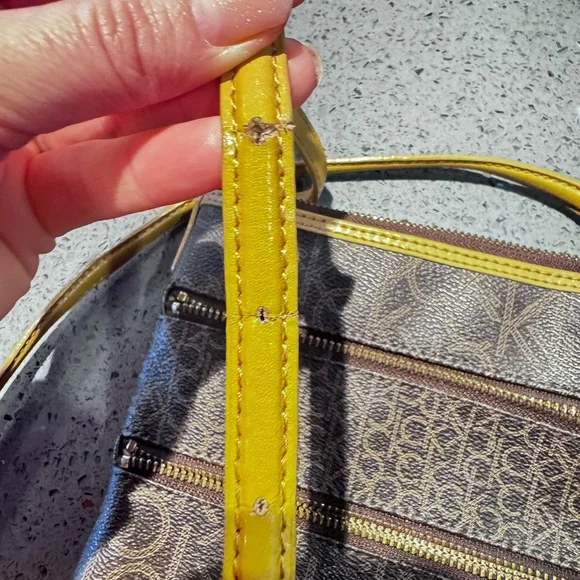 Calvin Klein Brown Monogram Crossbody with Yellow Trim - Picture 7 of 8